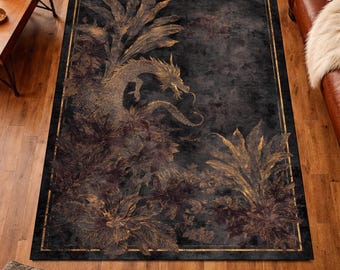 Tapete Dragão Dourado, Estilo Medieval Gótico Preto