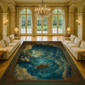 Starry Night Sky Area Rug: Cosmic Boat Design, Celestial Home Decor