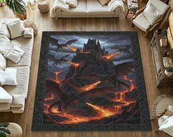 Dragon Castle Area Rug – Fantasy Gothic Medieval Decor