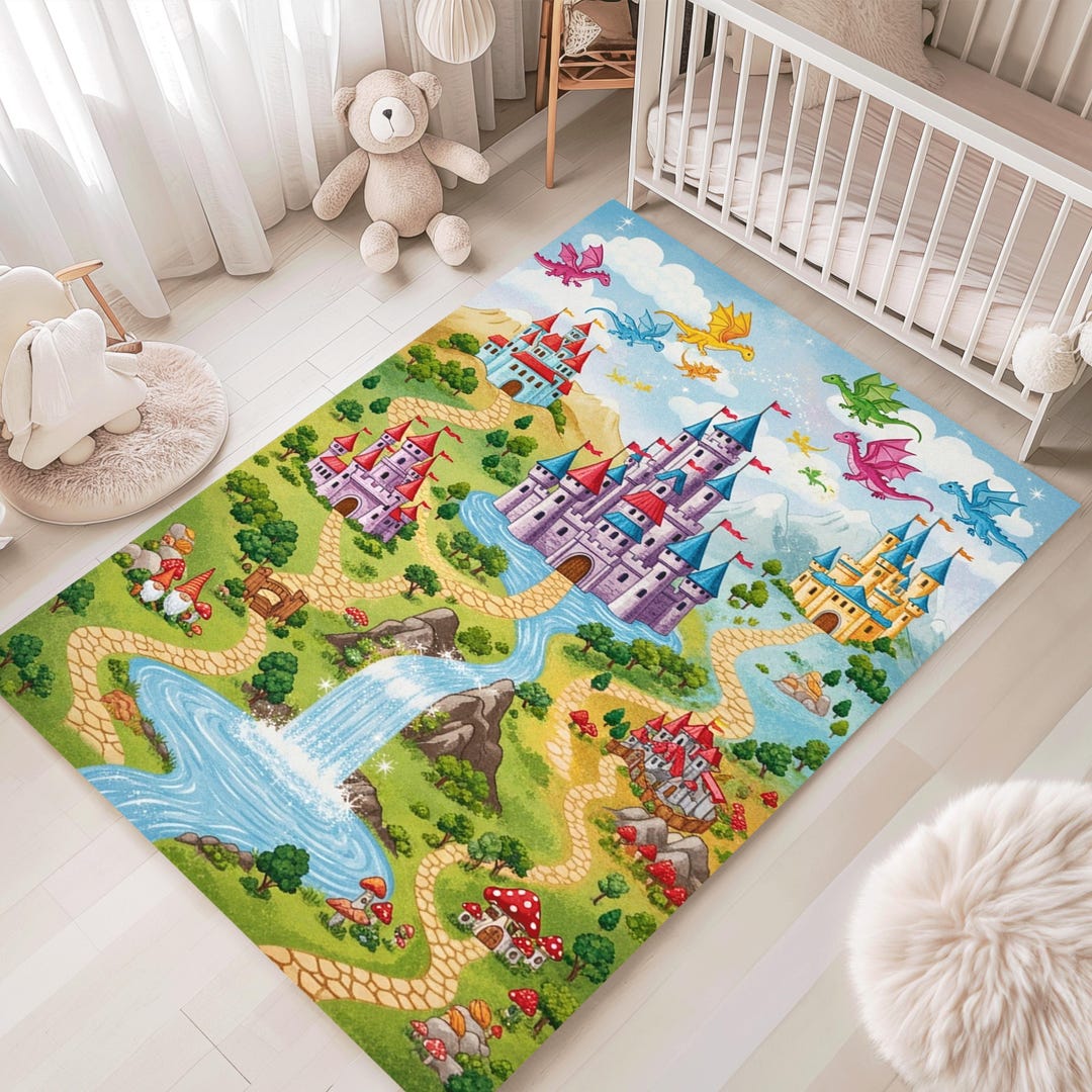 Fantasy Castle Kids Rug, Dragon Play Rug, Fairy Tale Nursery Rug ...