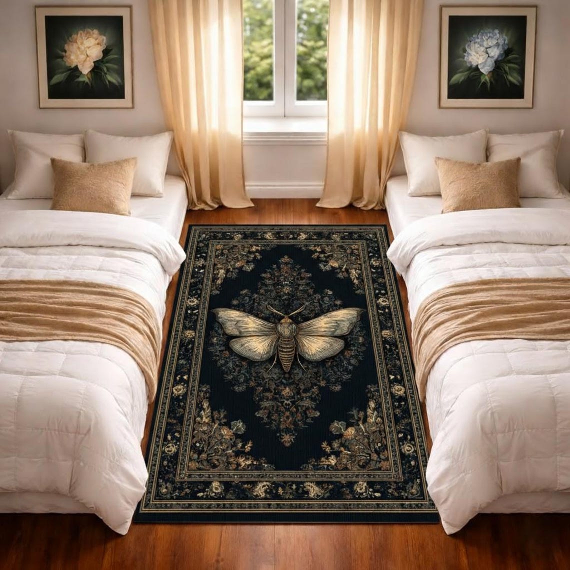 Gothic Moth Botanical Dark Rug Vintage Floral Insect Design - Etsy