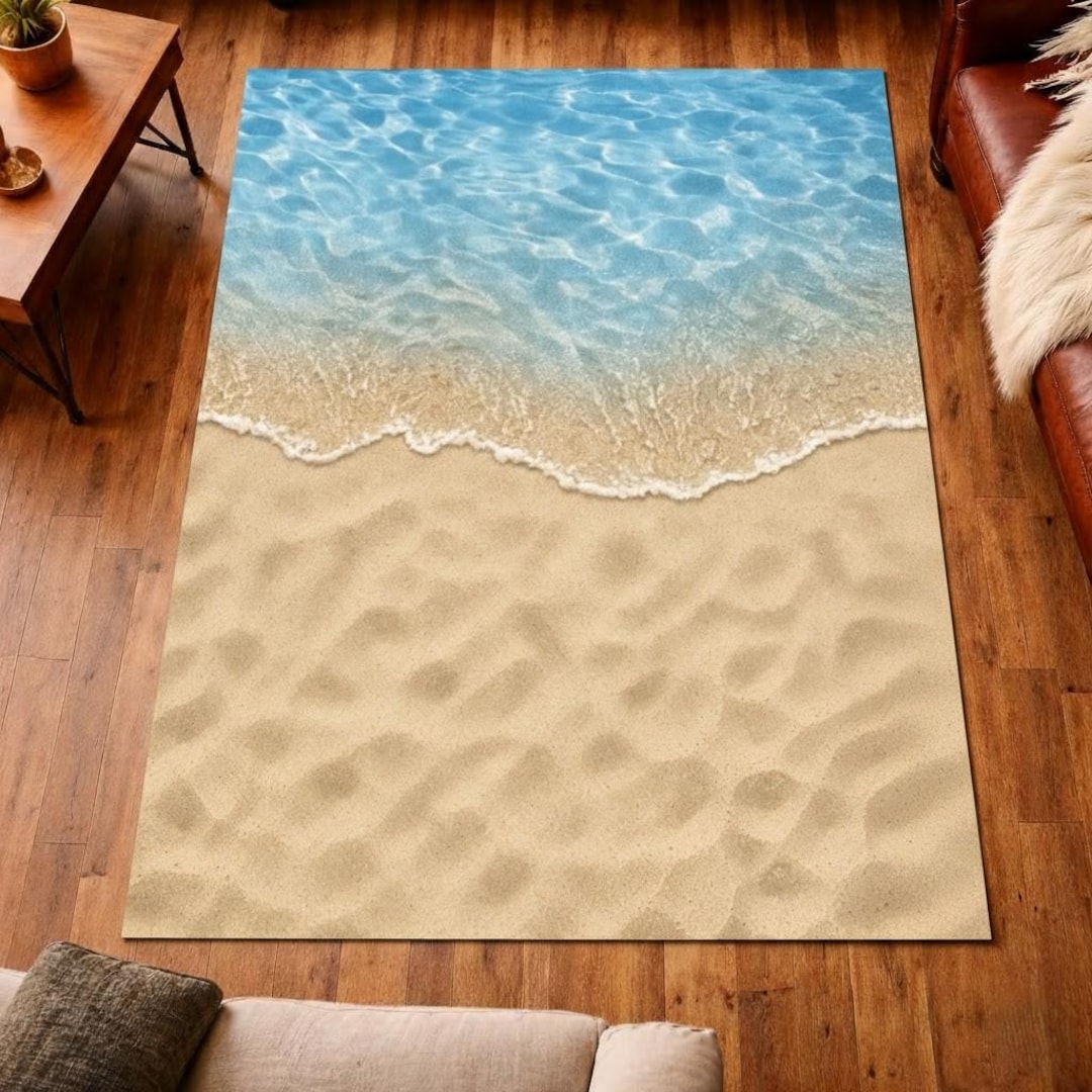 Beach Sand Area Rug, Coastal Ocean Wave Design - Etsy