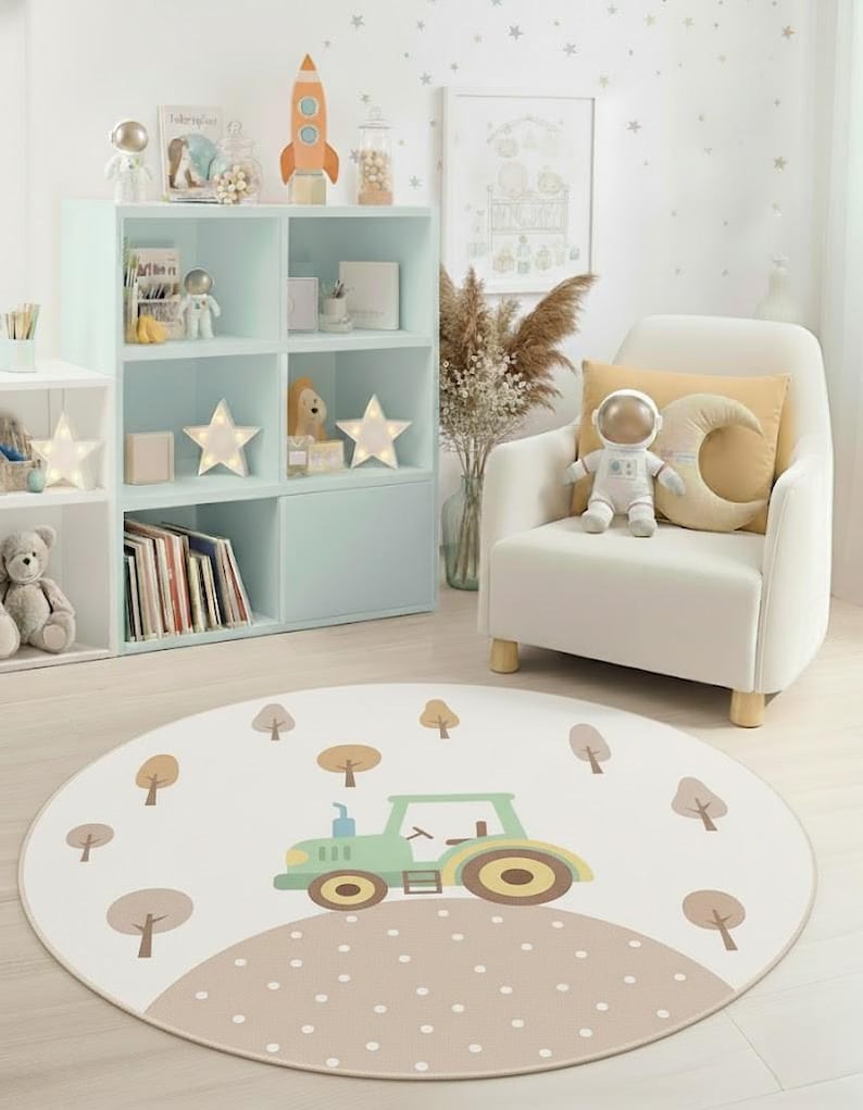 Tractor Play Rug Tractor Kids Round Rug – Farm Nursery Playroom Carpet - Etsy