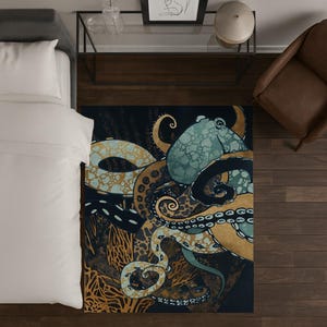 Octopus rug,nautical ocean rug with tentacle design,undersea marine life rug,coastal beach house decor,sea creature area rug for living room
