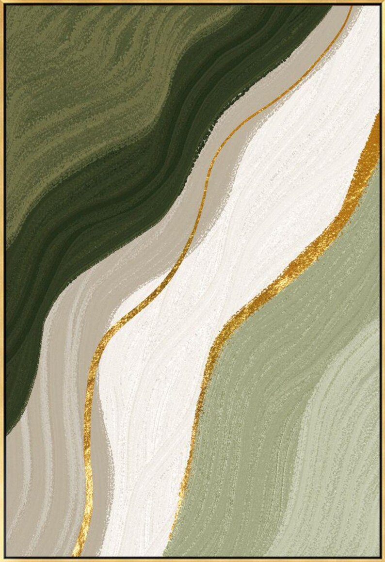 Green Abstract Area Rug: Washable Modern Gold Accent Carpet - Etsy