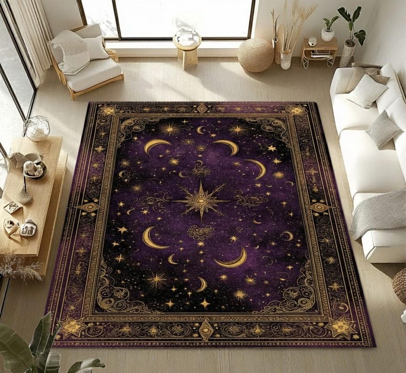 Astral Rug Pattern Purple Celestial Area Rug: Gothic Moon & Star Design - Etsy