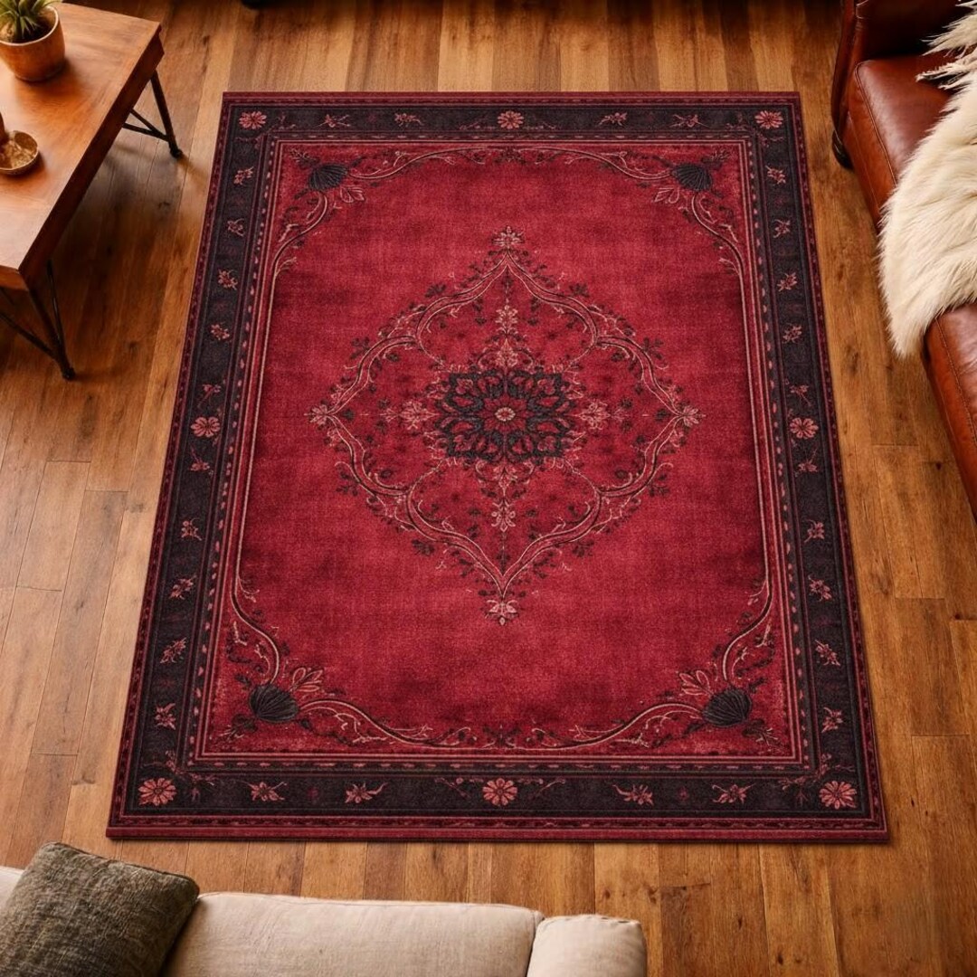 Vintage Red Gothic Medallion Rug, Dark Antique Style Area Rug, Classic ...