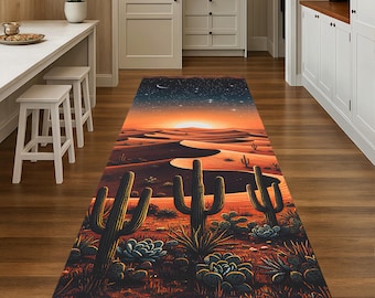 Desert Sunset Cactus Runner Rug for Kitchen Hallway Southwestern Decor