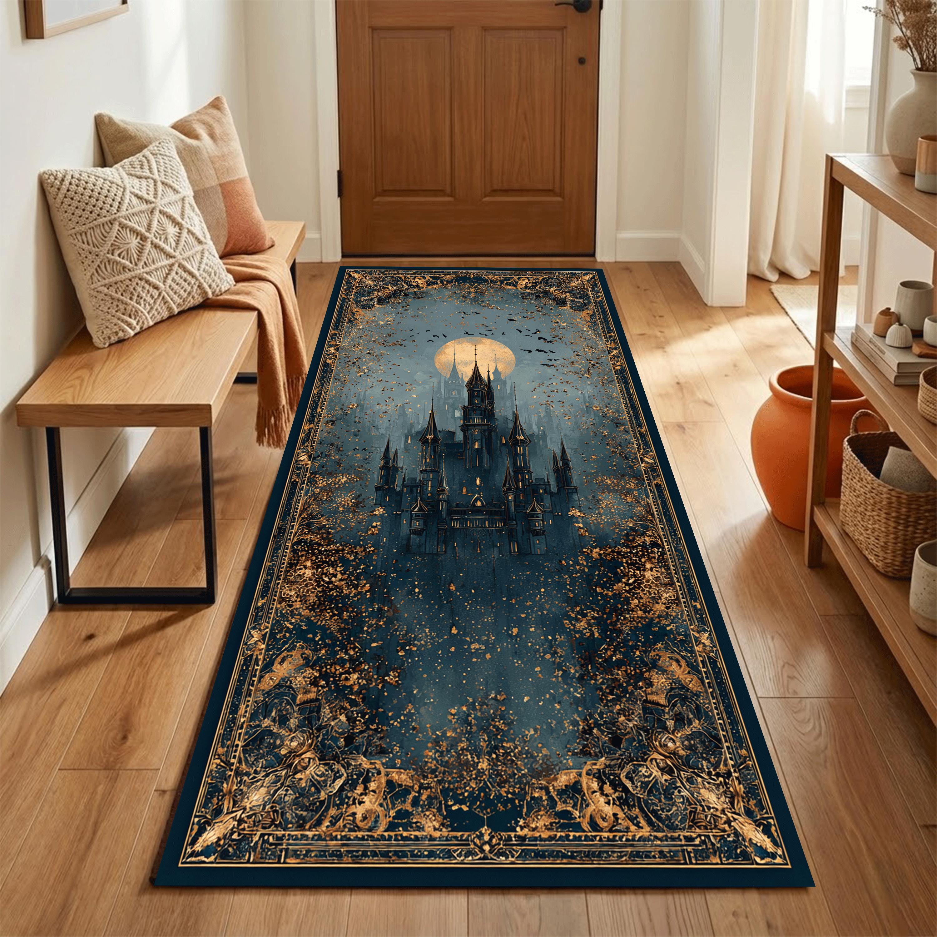 Gothic Rug For Library Gothic Castle Moonlit Runner Rug Dark Gold Baroque Corridor Carpet ...