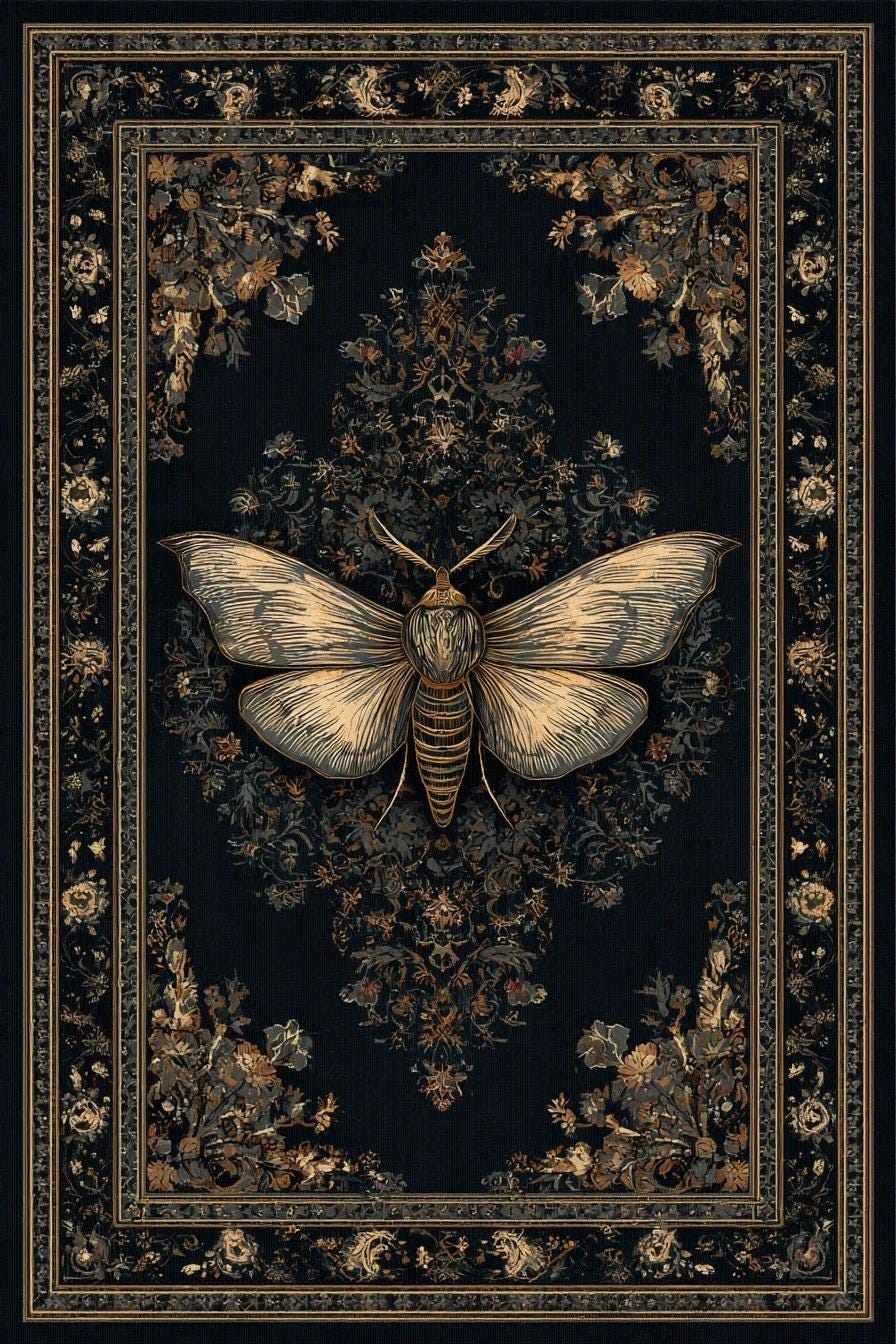 Large Moth Rug Gothic Moth Botanical Dark Rug Vintage Floral Insect Design - Etsy