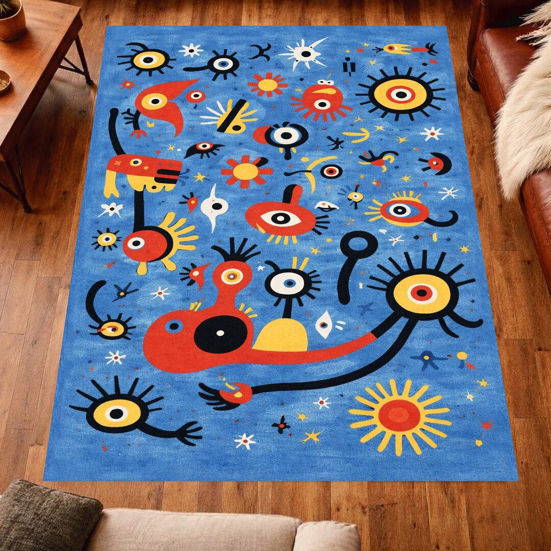 Miro Design Rug Joan Miro Abstract Blue Surreal Pattern Area Rug Modern Living Room ...