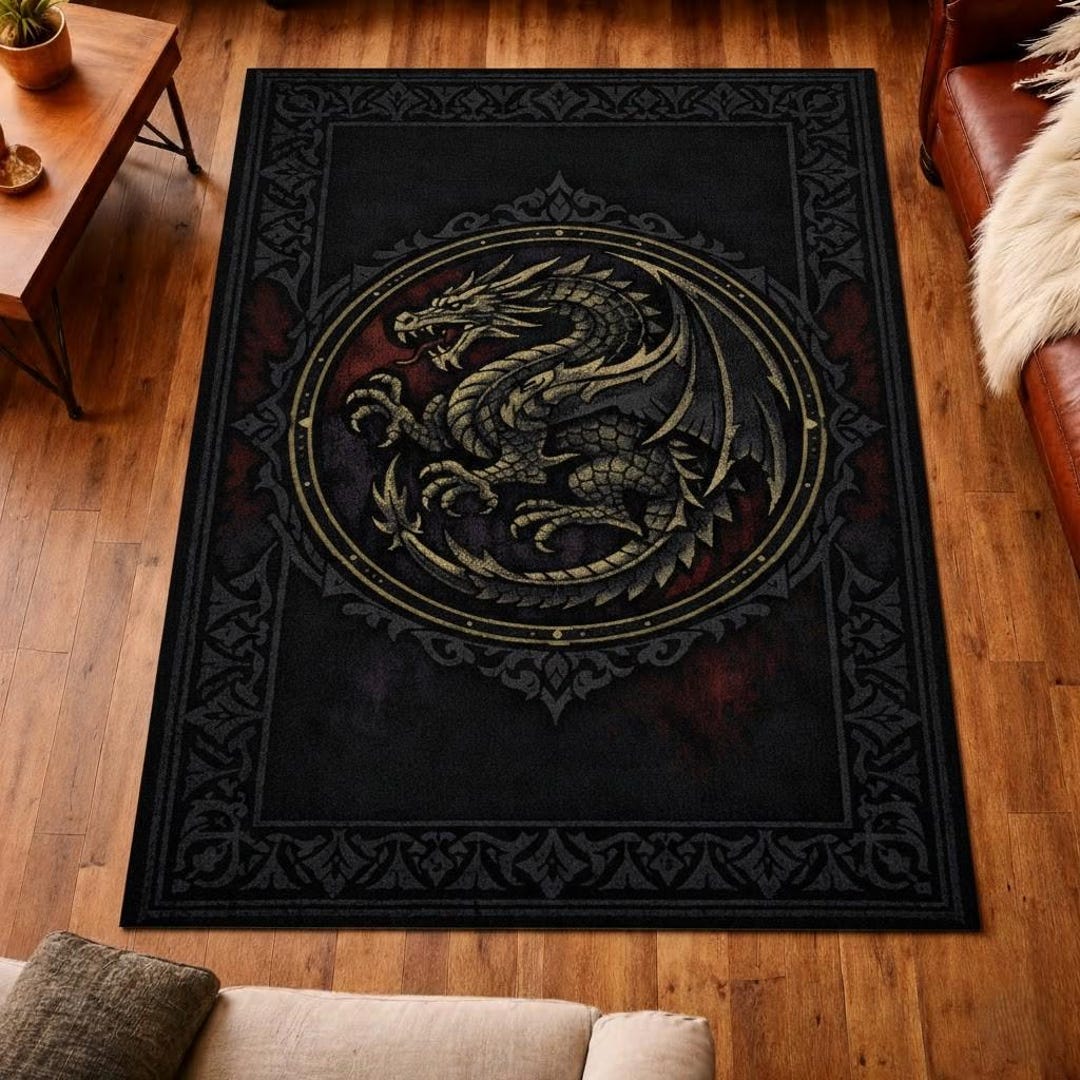 Medieval Area Rug Gothic Dragon Area Rug, Dark Fantasy Medieval Decor - Etsy