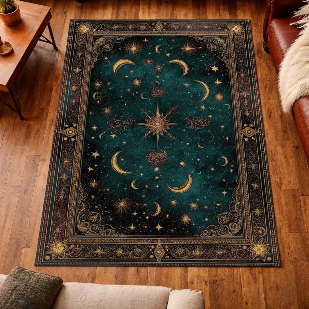 Astral Rug Pattern Celestial Moon and Star Rug: Mystical Boho Decor - Etsy