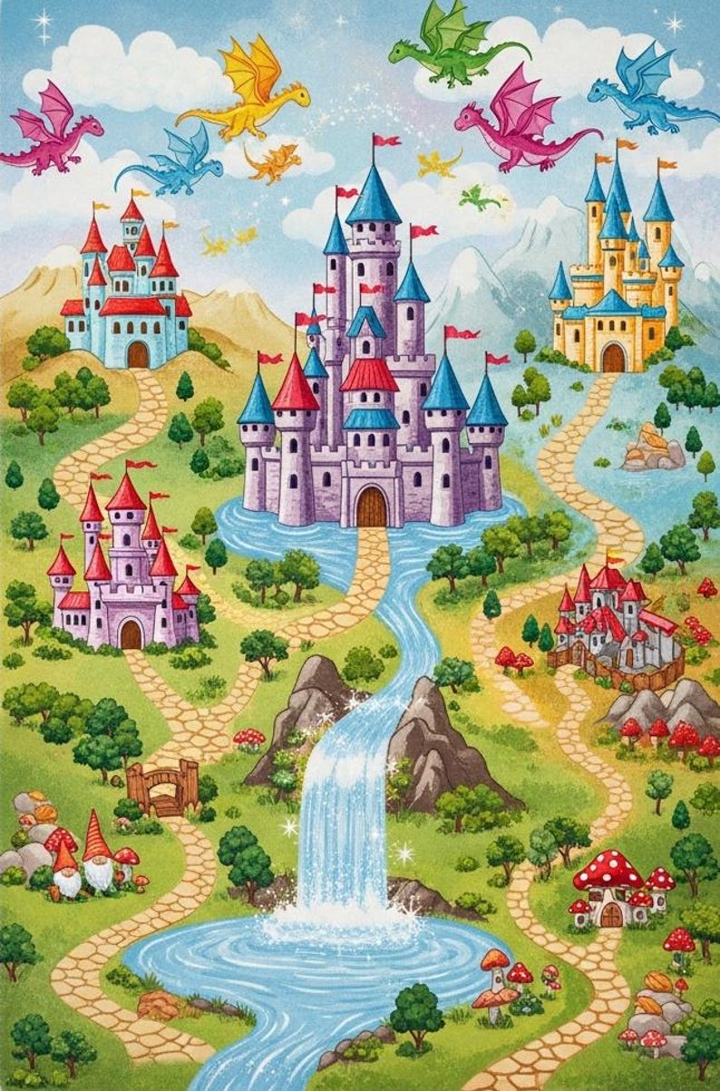 Fantasy Castle Kids Rug, Dragon Play Rug, Fairy Tale Nursery Rug ...