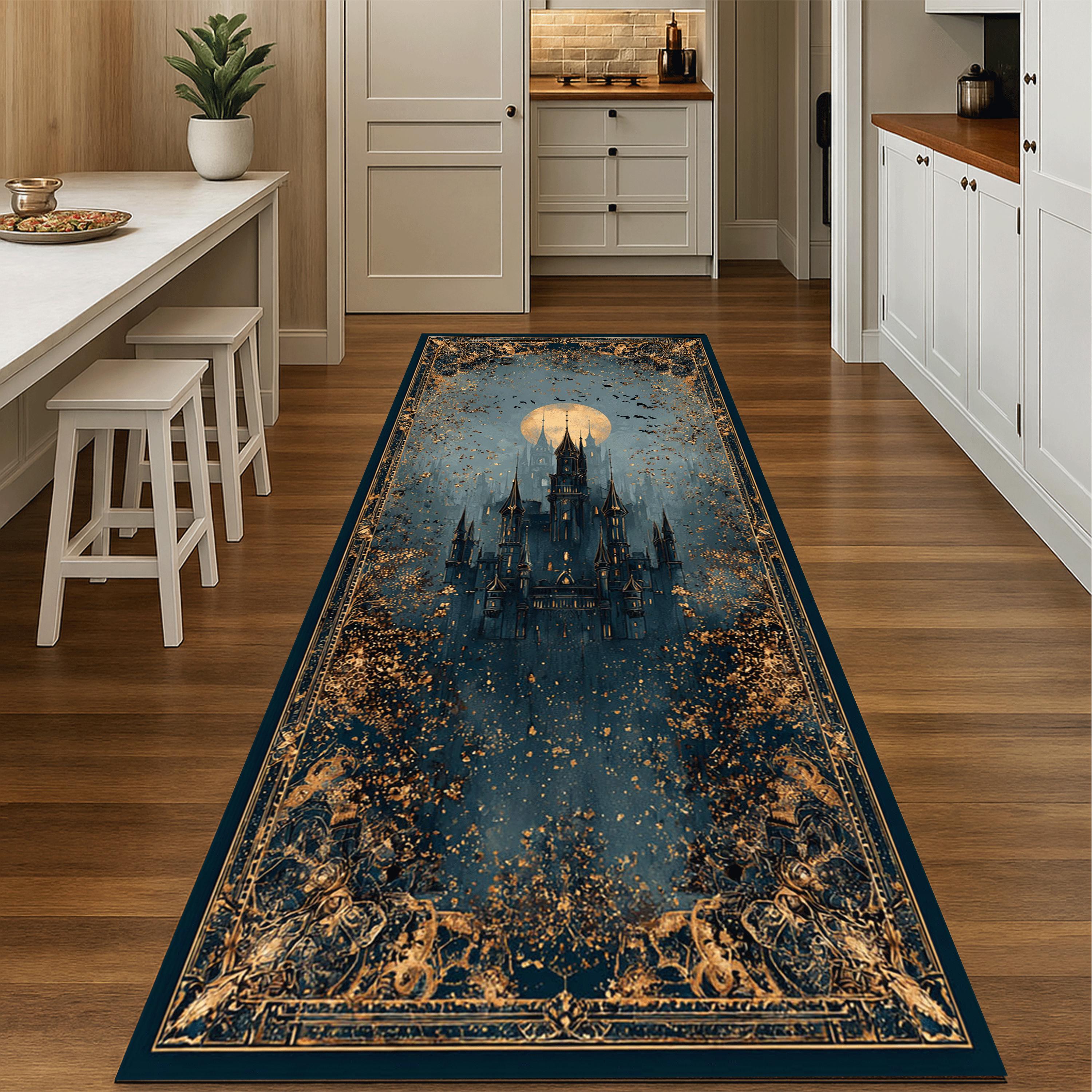 Gothic Castle Moonlit Runner Rug Dark Gold Baroque Corridor Carpet ...