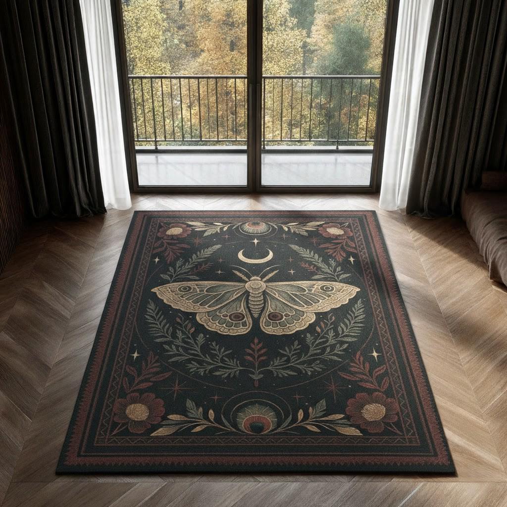 Moth Area Rug Gothic Moth Area Rug: Celestial Moon & Stars, Witchy Decor - Etsy