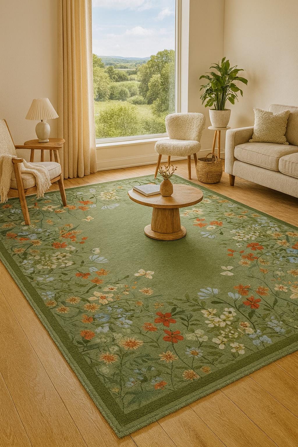 Green Floral Area Rug: Botanical Garden Vintage Style Carpet - Etsy