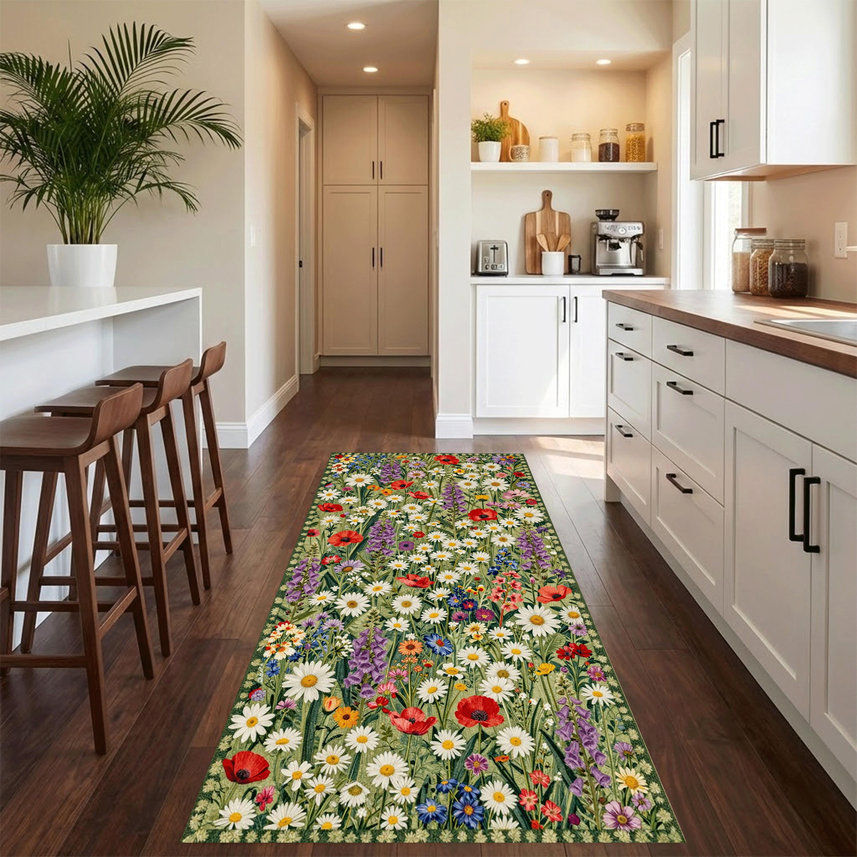 Wildflower Meadow Floral Runner Rug, Botanical Kitchen Hallway Carpet ...