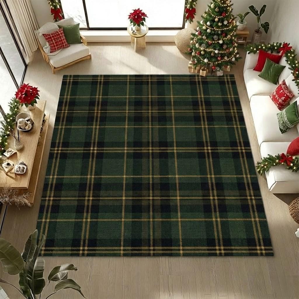 Green Tartan Chess Area Rug, Classic Plaid Christmas Carpet - Etsy