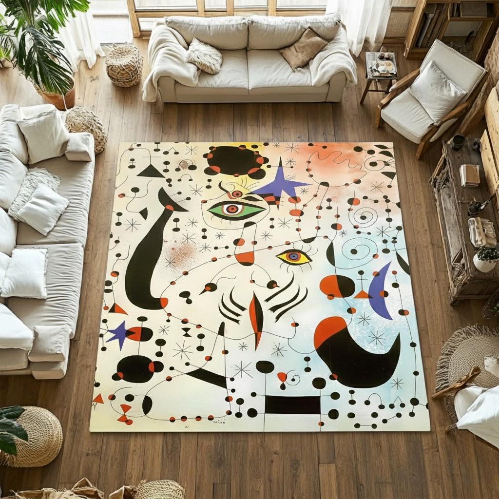 Miro Design Rug Joan Miró Inspired Surrealist Area Rug: Modern Cubist Art - Etsy