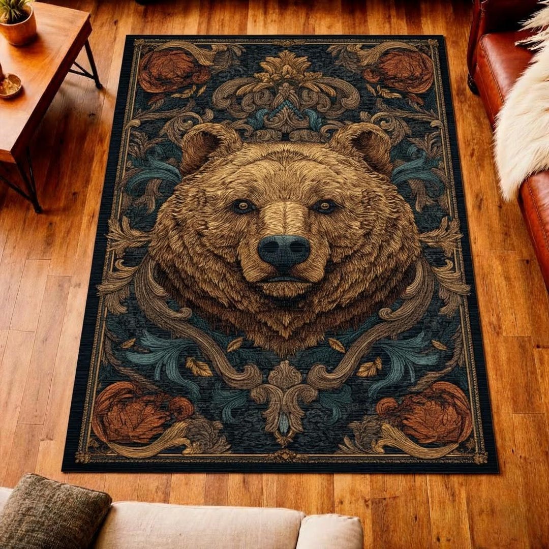 Vintage Bear Portrait Area Rug Rustic Baroque Decor - Etsy