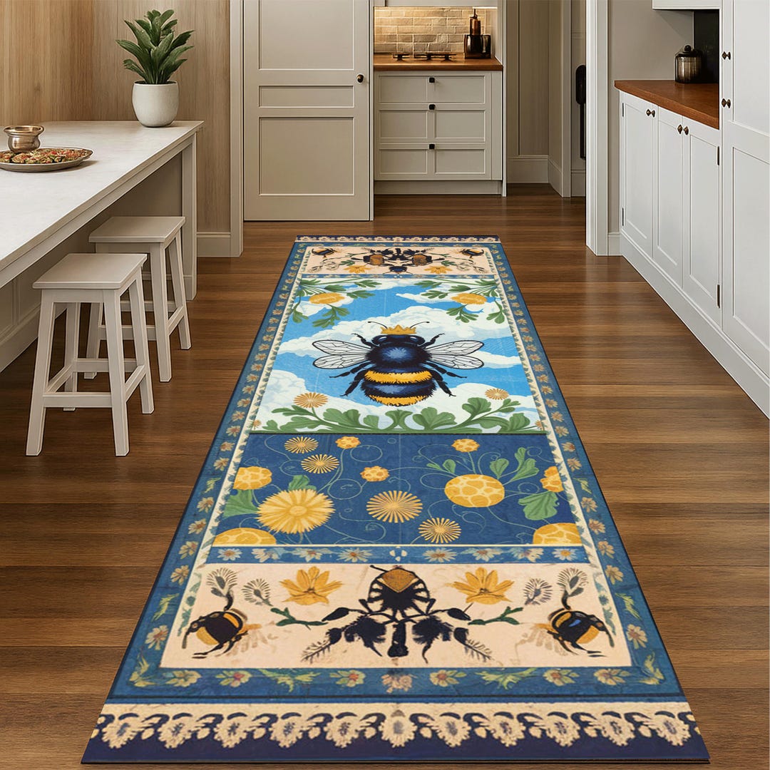 Bee Kitchen Rug Bee Floral Runner Rug Kitchen Hallway Vintage Botanical Carpet - Etsy