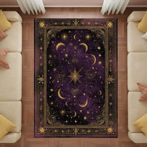 Astral Rug Pattern Purple Celestial Area Rug: Gothic Moon & Star Design - Etsy
