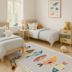 Colorful Fish Kids Rug: Playroom Nursery Carpet