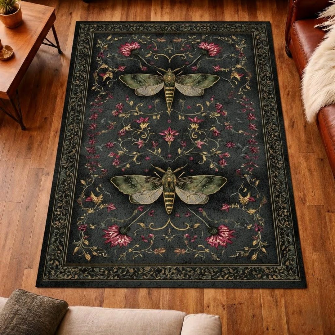 Dark Botanical Moth Rug Vintage Floral Gothic Home Decor - Etsy