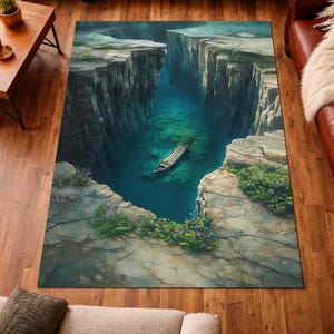 3D Canyon Cliff Illusion Rug: Modern Living Room Optical Carpet