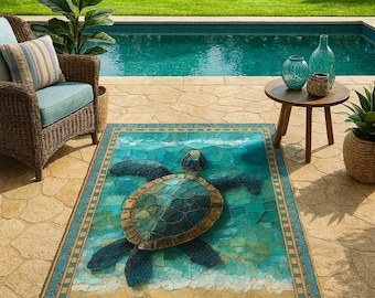Zeeschildpaddenkleed: kust oceaanthema, antislip polyester