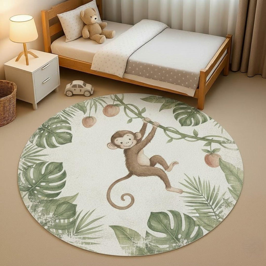 Monkey Jungle Round Rug – Safari Nursery Carpet for Kids Room Decor - Etsy