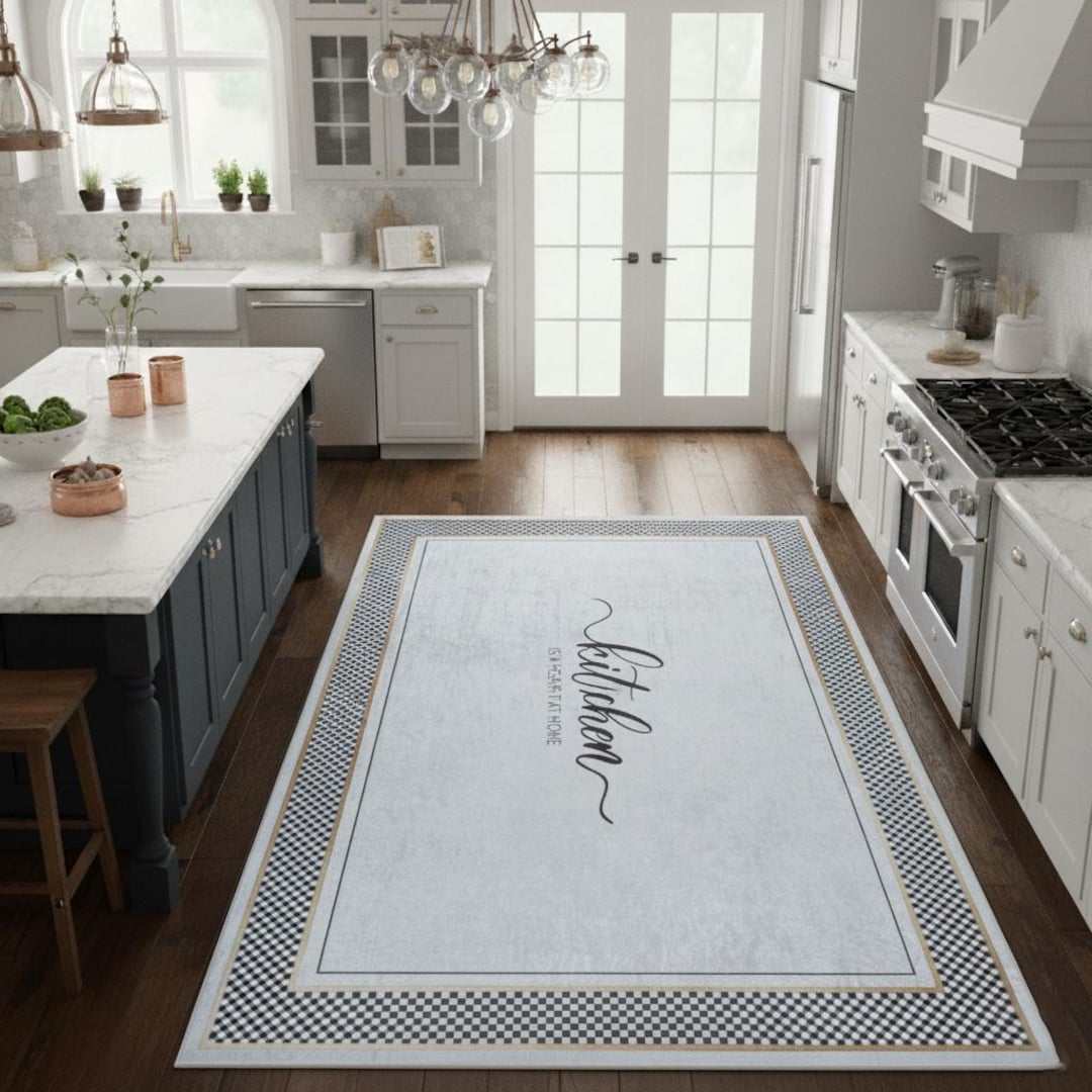 Checked Rug Kitchen Modern Checkered Kitchen Rug – Black and White Non-slip Runner - Etsy