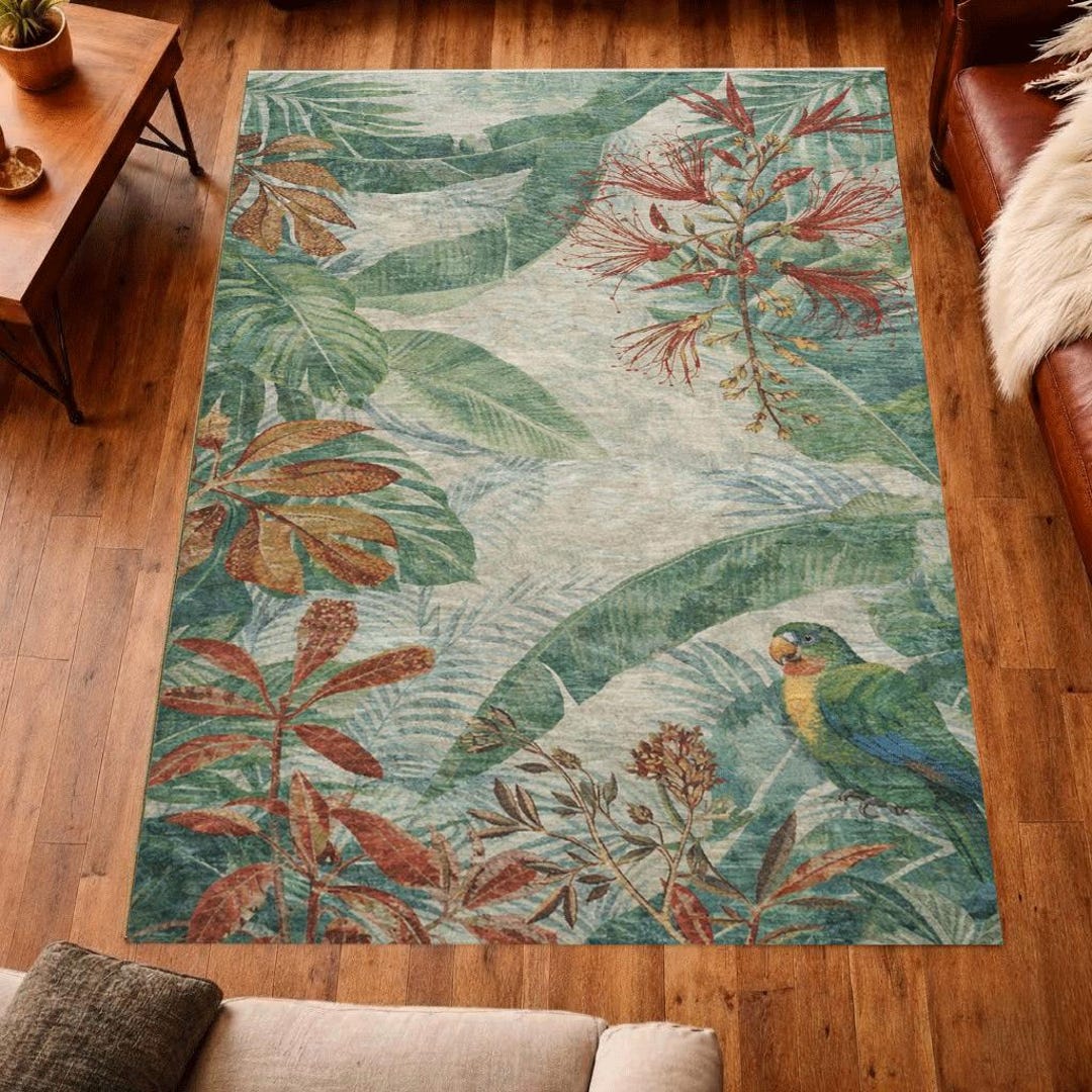 Parros Rugs Vintage Tropical Parrot Area Rug Botanical Jungle Carpet - Etsy