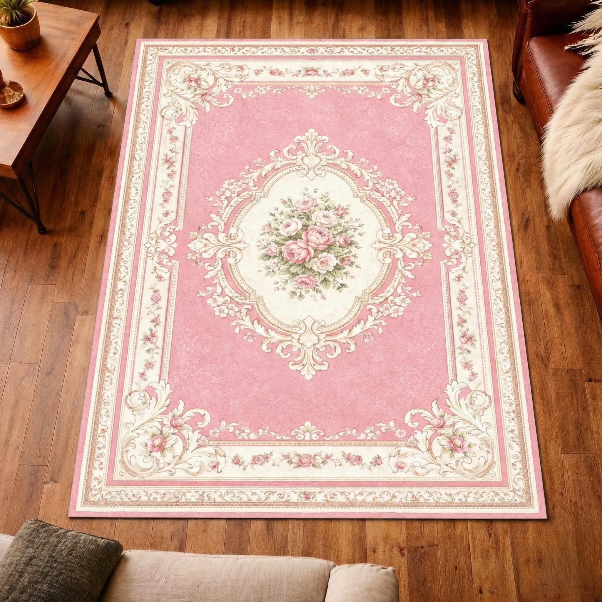 Pink Floral Vintage Area Rug, Shabby Chic Rose Carpet - Etsy