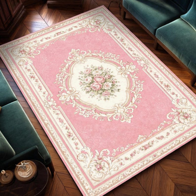 Pink Floral Vintage Area Rug, Shabby Chic Rose Carpet - Etsy