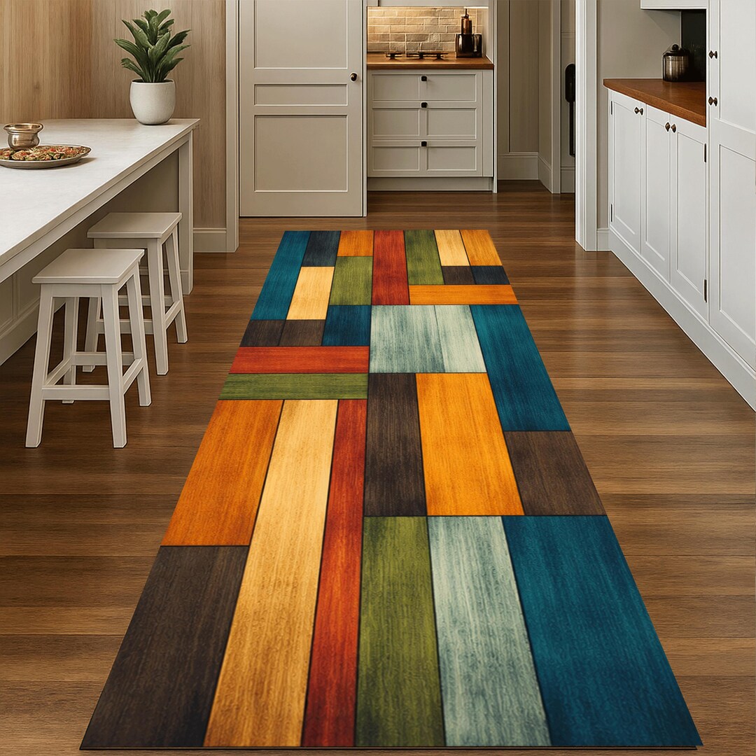 Contemporary Pattern Runner Rugs Wood Pattern Runner Rug, Modern Geometric Multicolor Floor Carpet - Etsy