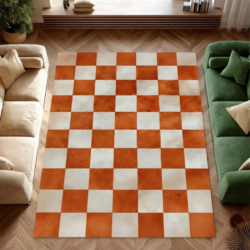Rust Checkered Area Rug - Etsy