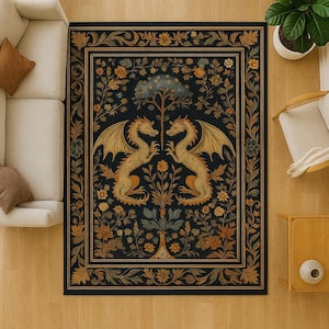 Medieval Dragon Area Rug: Gothic Fantasy Style, Non-Slip Polyester