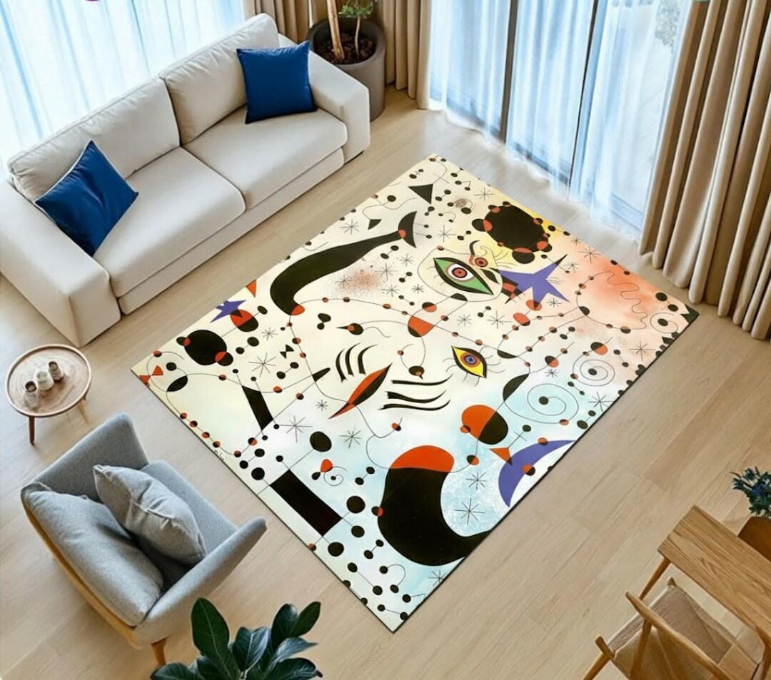 Miro Design Rug Joan Miró Inspired Surrealist Area Rug: Modern Cubist Art - Etsy