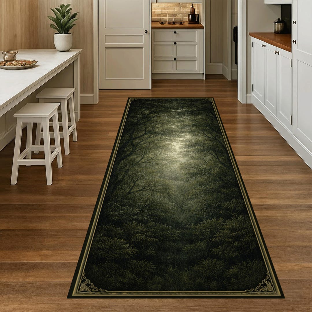Forest Pathway Rug Mystic Forest Pathway Runner Rug, Dark Green Gothic Landscape Design - Etsy