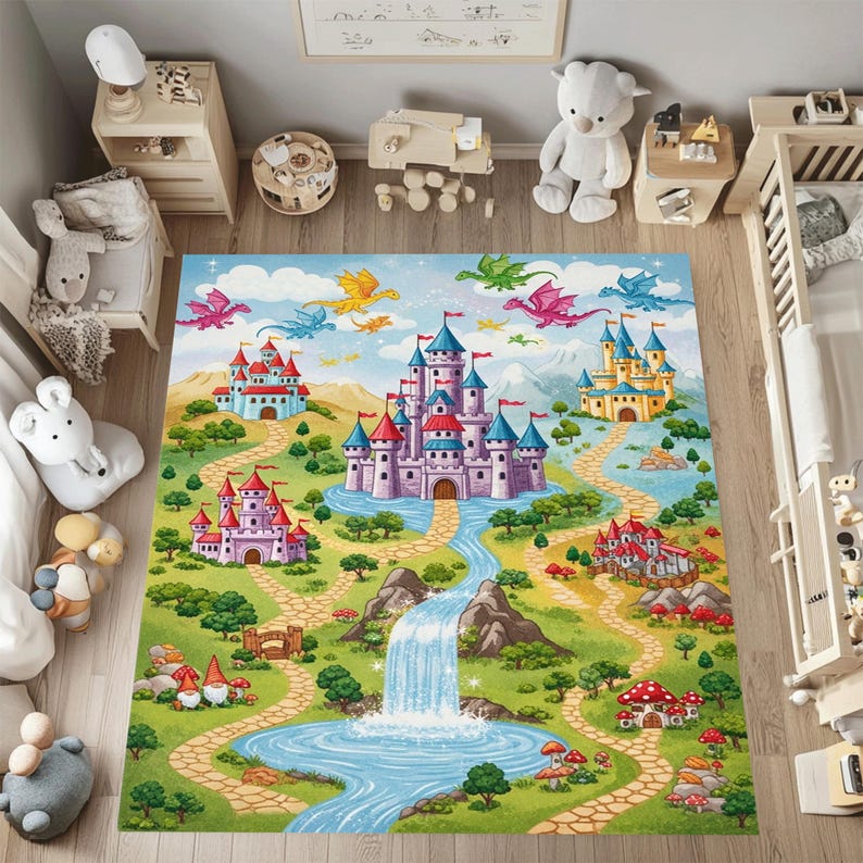 Fantasy Castle Kids Rug, Dragon Play Rug, Fairy Tale Nursery Rug ...