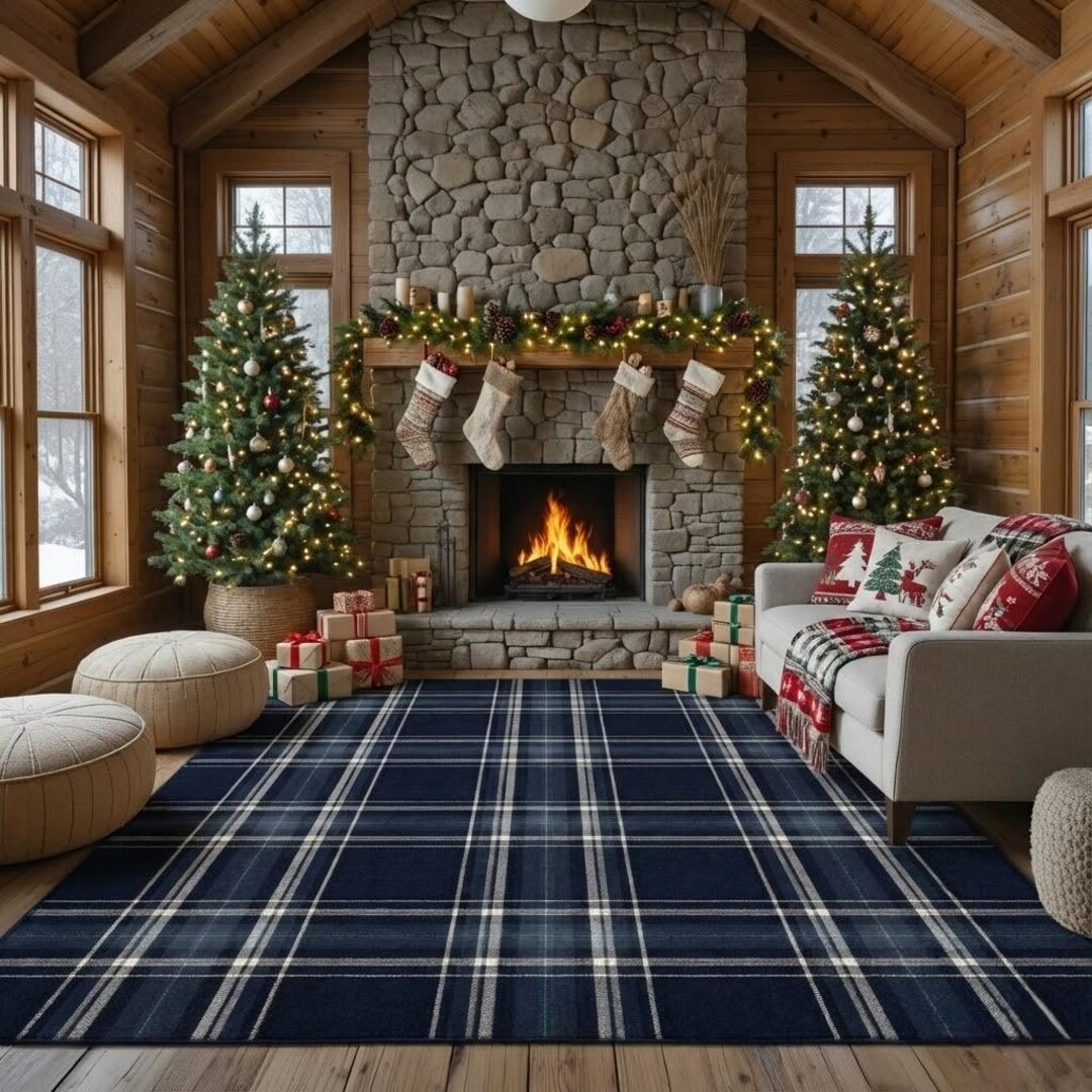 Cold Town Rug Blue Tartan Ches Plaid Area Rug, Classic Winter Home Carpet - Etsy
