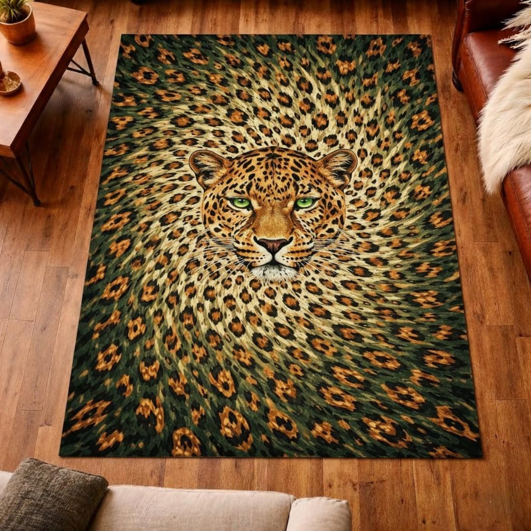 Leopard Print Rug, Wild Animal Green Gold Statement Area Rug - Etsy