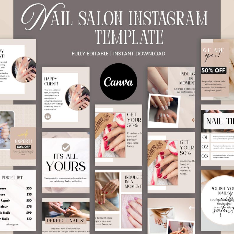 Nail Salon Instagram Template Canva | Editable Social Media Template ...