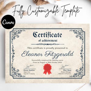 Achievement Zertifikat Vorlage Canva | Bearbeitbare Urkunde | Benutzerdefinierte Anerkennung Zertifikat | Ausdruckbare Urkunde als PDF Download