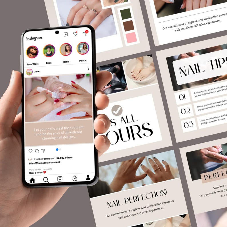 Nail Salon Instagram Template Canva | Editable Social Media Template ...