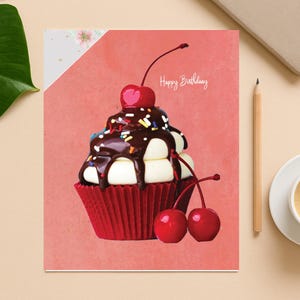 Tarjeta de cumpleaños de cupcake, tarjeta de cumpleaños para ella, tarjeta de cumpleaños para él, linda tarjeta de cumpleaños, tarjeta de cumpleaños para él, tarjeta de descarga digital