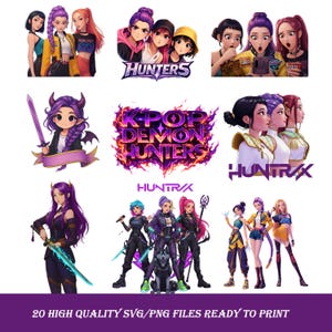 Huntrix kpop demon hunters png SVG Bundle, Kpop Idol Group,Girl Dinner PNG, Saja Boys & Girls Band PNG, Huntrix Fans Art, Digital Download