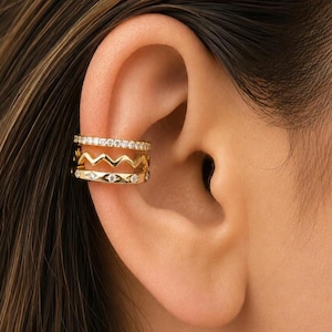 18K Gold Plated Sterling Silver Multi-Layer Zigzag CZ Ear Cuff